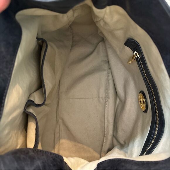 TORY BURCH Dena Black Glazed Distressed Leather Hobo Shoulder Bag - Picture 5 of 10